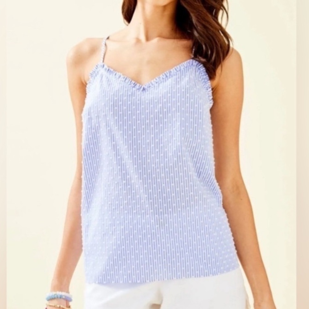 Lily Pulitzer Ruffled Dusk Top | Blue Striped Women's Sleeveless